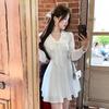 French Sweet Gentle Wind Bow Lace-Up Lapel Long Sleeve Waist Dress Women's Spring Temperament White Skirt