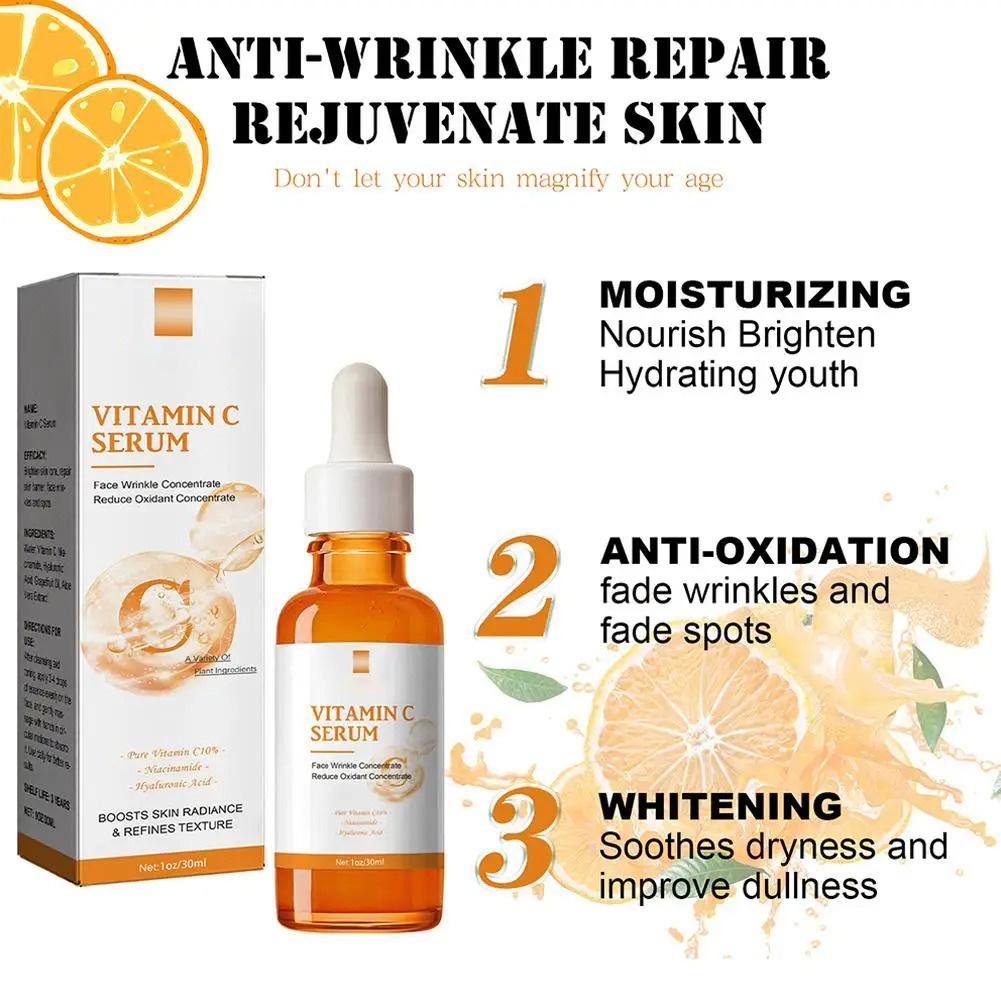 Vitamin C Wrinkle Remover Face Serum Lifting Firming Fade Fine Lines Anti-aging Essence Whitening Brighten Nourish Skin Care 30ml