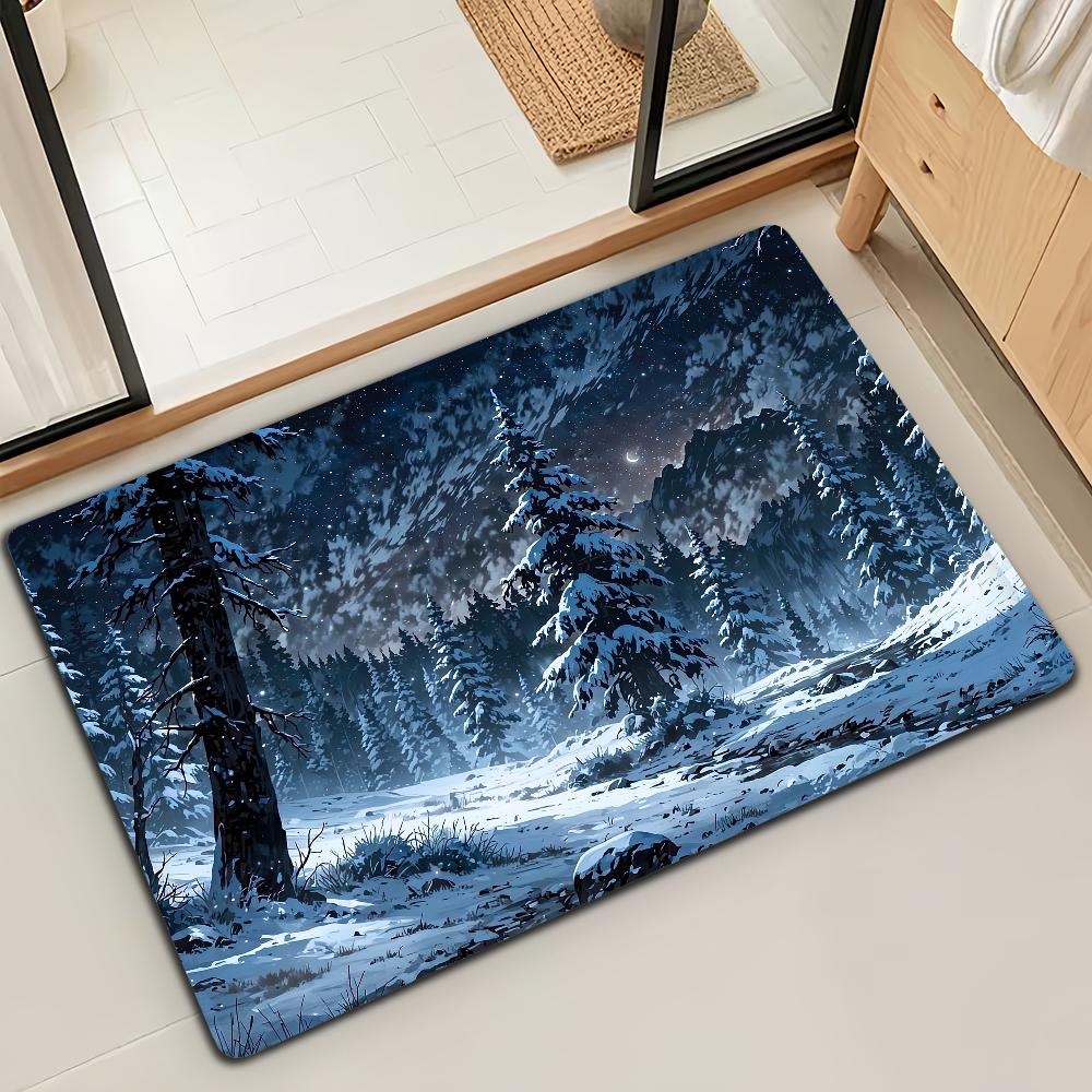 

Japanese Cherry Blossom Snow Mountain Door Mat Bath Microfiber Decorative Versatile Flannel Quick Dry Absorbent Non-slip Sole 40cm x 60cm