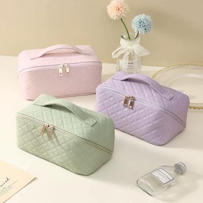 חדש צבע אחיד פשוט PU מארז קוסמטיקה קיבולת גדולה תיק קוסמטיקה תיק איפור נסיעות נייד ארגונית מוצרי טיפוח לעור