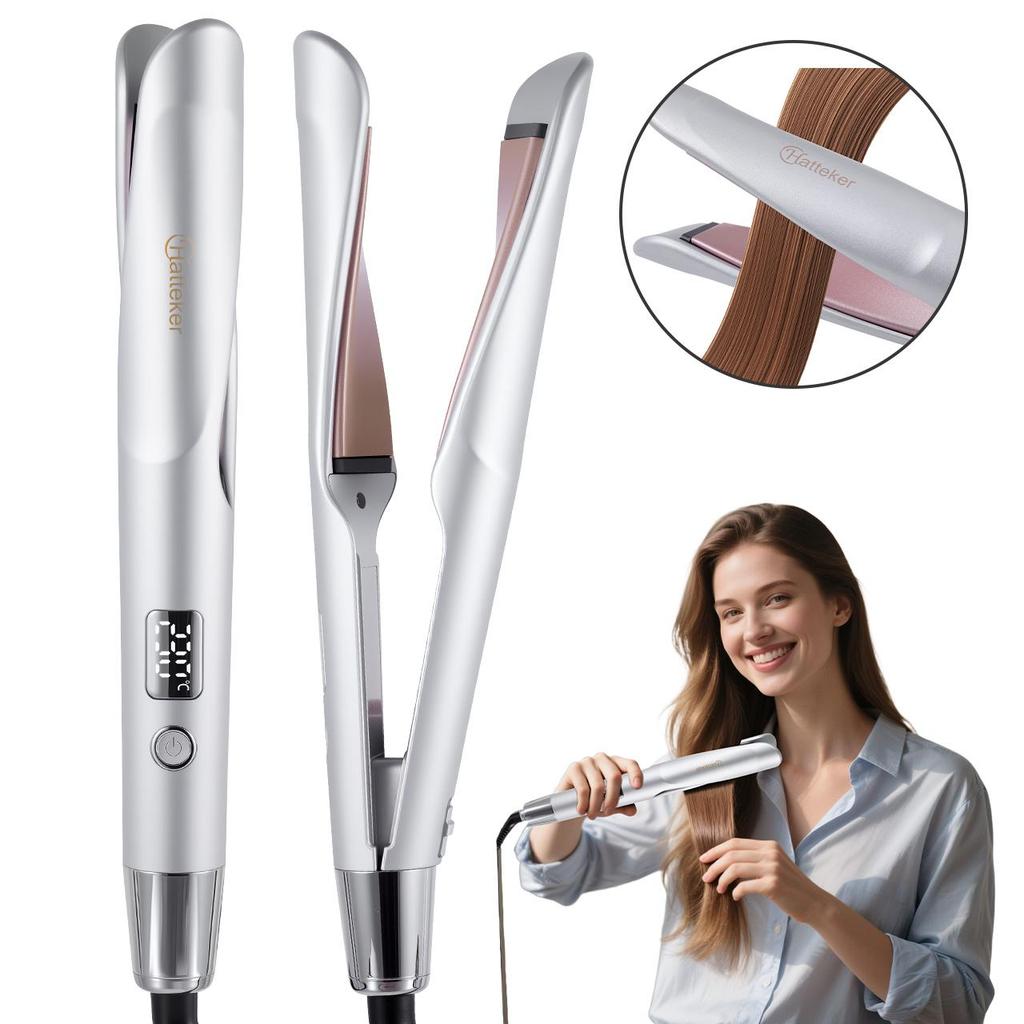 Hatteker Ceramic Hair Curler Straightener 30S Fast Heat up with Auto Shut-Off for Quick Safe Styling