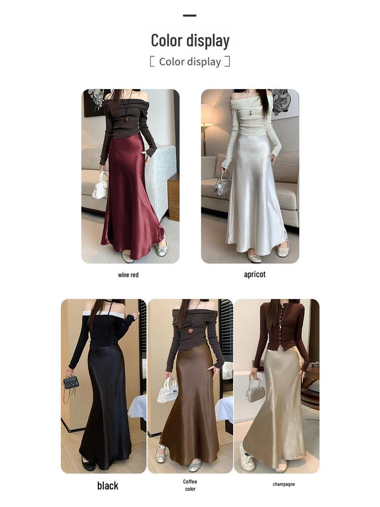 High Waist Acetate Satin Fishtail A-Line Skirt for Women