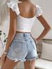 Eyelet Crop T-Shirt, Casual Flutter Sleeve Top For Spring  Summer, Women's Clothing