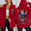 Japanese Cartoon Standing Cat Prints Zipper Hoodie Woman Fashion Fleece Hoody Autumn Soft Sportswear Street Casual Streetwear