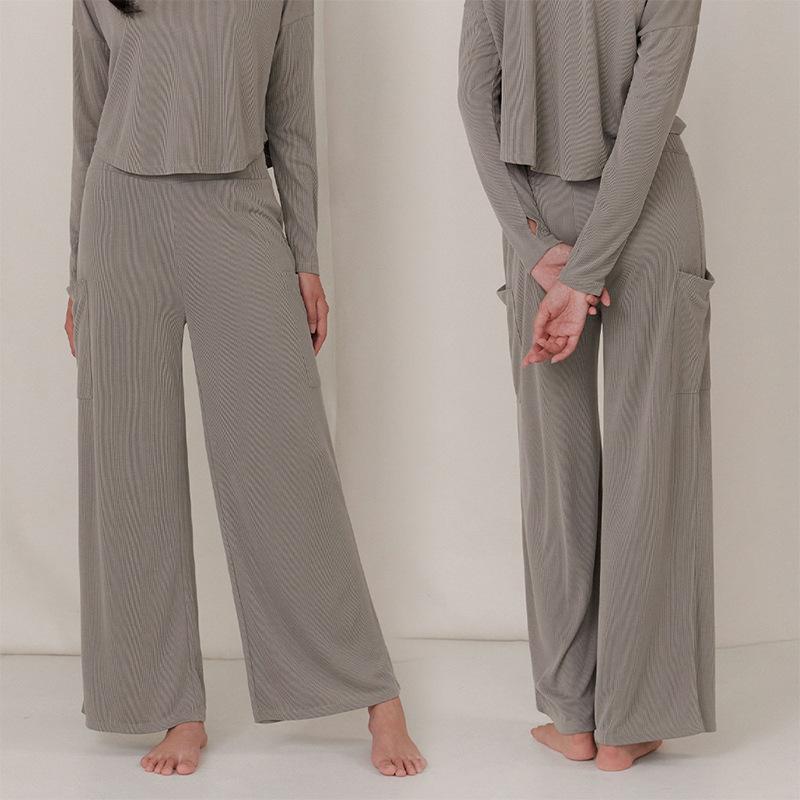 

Брюки для йоги с высокой посадкой - Облегающие, широкие штанины, с боковым карманом Large серый