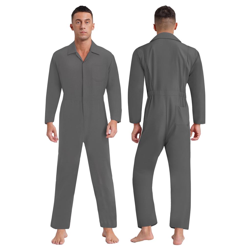 Utility Coverall for Men S-3XL: Easy Wear Front Zipper Jumpsuit, Long Sleeve with Classic Turn-Down Collar, Minimalist Design