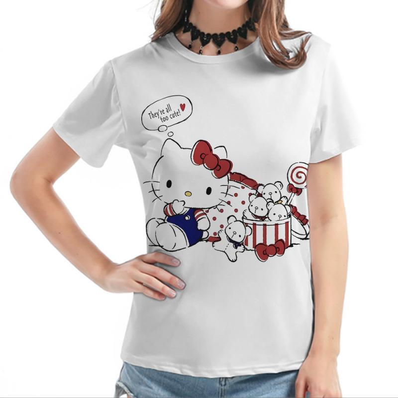 Top da donna girocollo con stampa del gatto KT dei cartoni animati, popolare stampa digitale 3D 3437