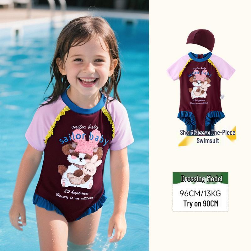 

Летний детский купальник с длинным рукавом в стиле колор-блок для девочек 2025 110