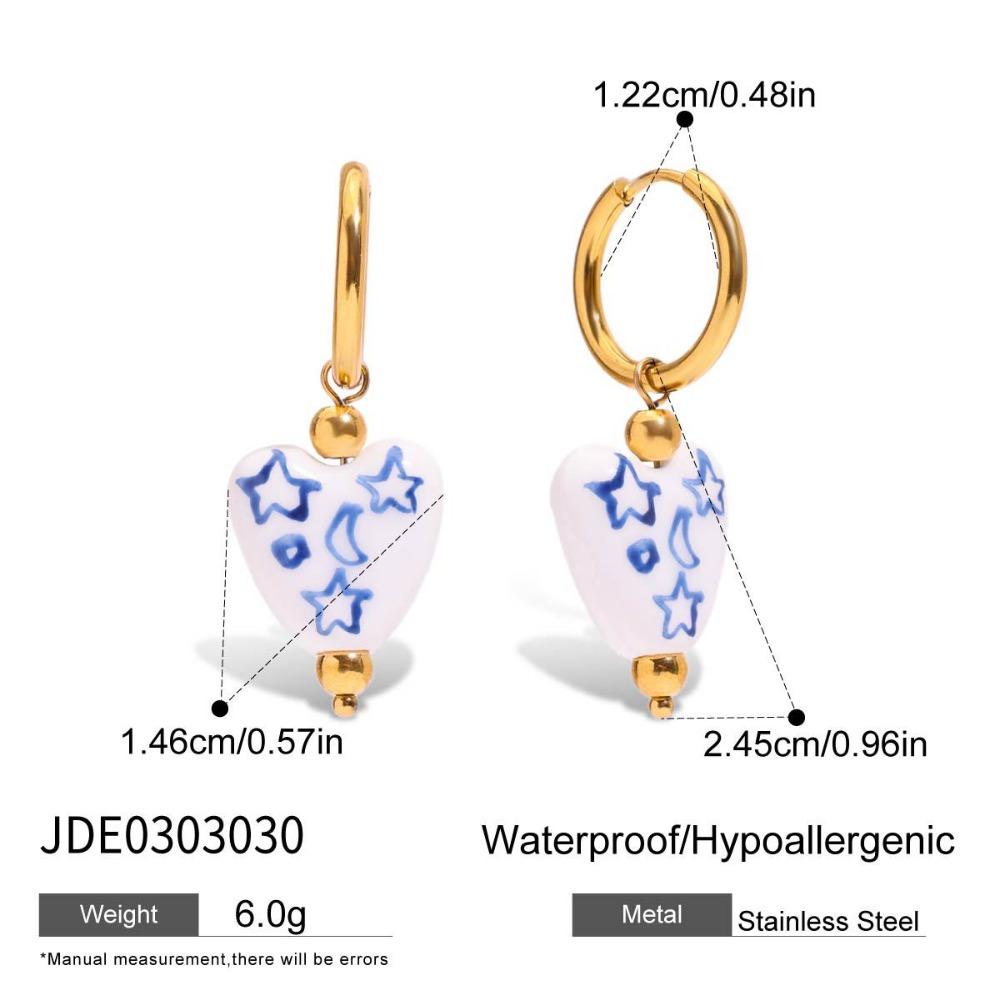 Stainless Steel Blue and White Porcelain Earrings Chinese Style Gold Hoop Earrings  Lady