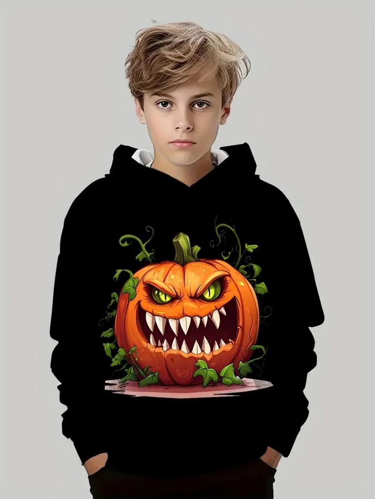 Kids Halloween Sweatshirt Boys Girls Pumpkin Head Elements 3D Print Hoodies Autumn Winter Fashion Pullover Children Clothes