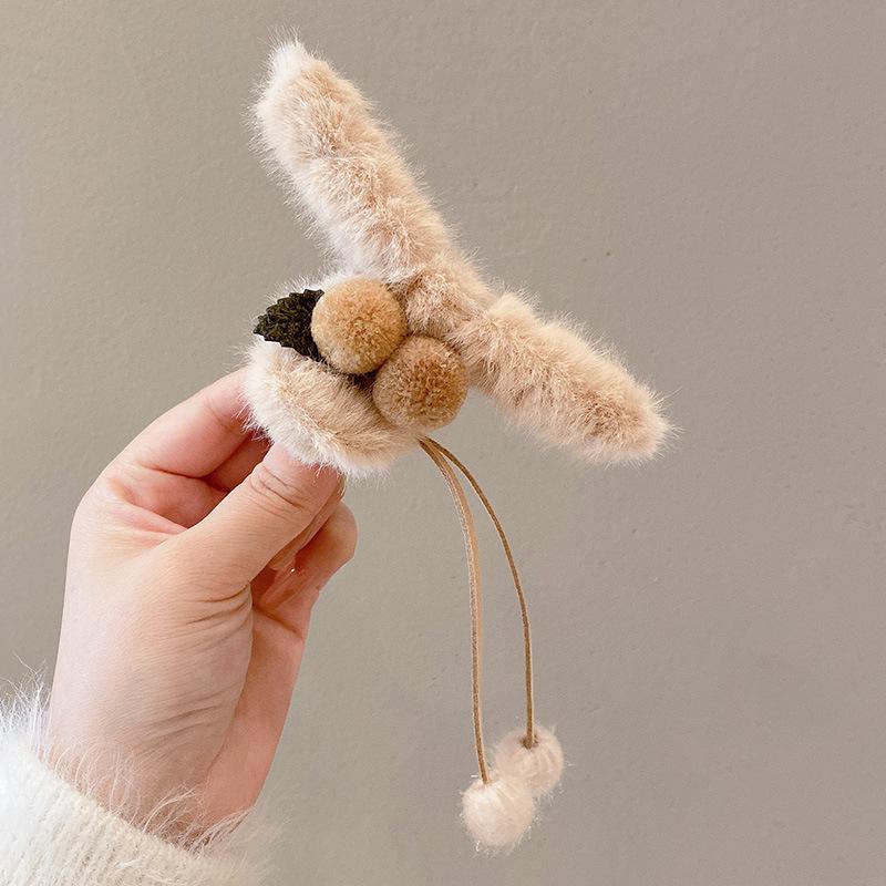Korean Style Plush Bow Hair Clip with Tassel - Autumn/Winter Women's Hair Accessory