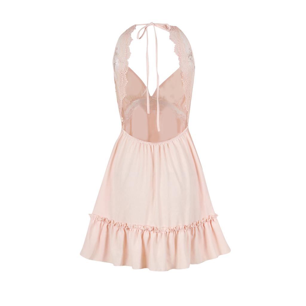 Women Casual Sexy Suspender Skirt Girly Waist Hollow Lace Dress