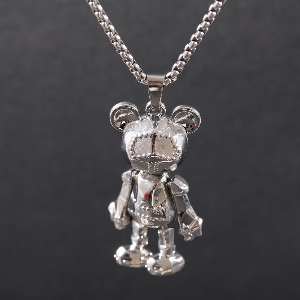 Мужское титановое ожерелье в стиле хип-хоп с подвижными конечностями в виде медведя