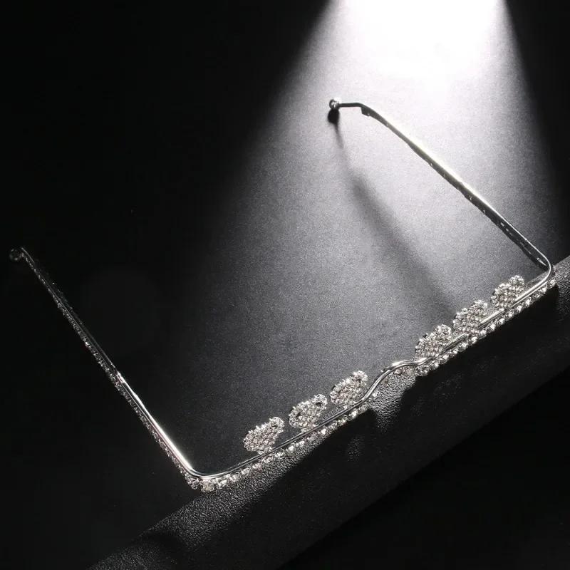 Fashion Crystal Glasses Frames Diamond Decoration No Lens Half Metal Glasses Frame Woman Luxury Eyewear