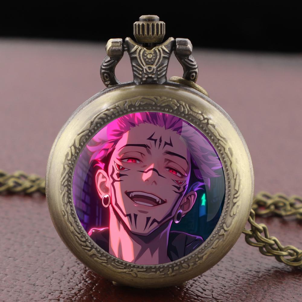 Ryomen Sukuna Purple Hair Vintage Pocket Watch | Glass Dome Men Women Pendant Chain | Jewelry Clock Gift Reloj De Bolsillo