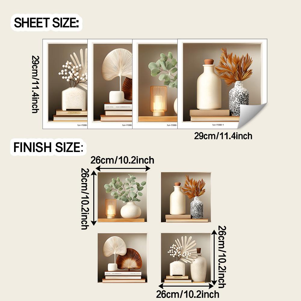 

Personalized Art Vase Book Four-Piece Collage Stickers for Home Wall Decor