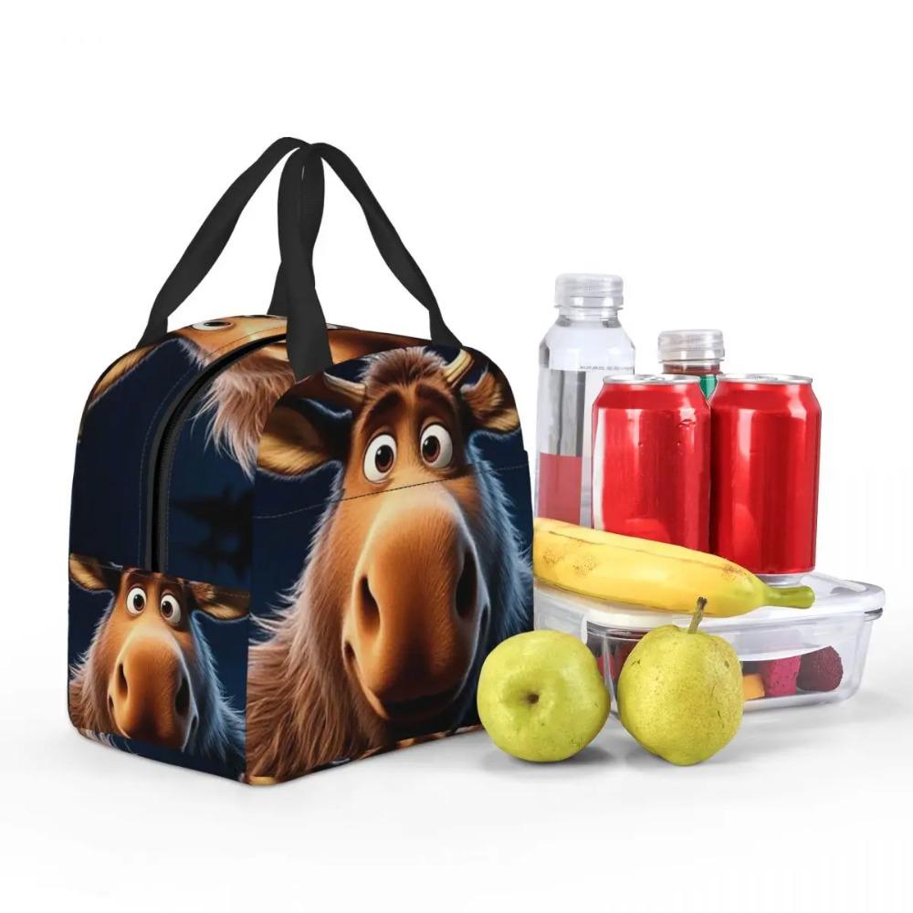 Cartoon Moose Oil Painting Insulated Lunch Bag for Women Kids Portable Food Boxes Thermal Lunch Box Tote