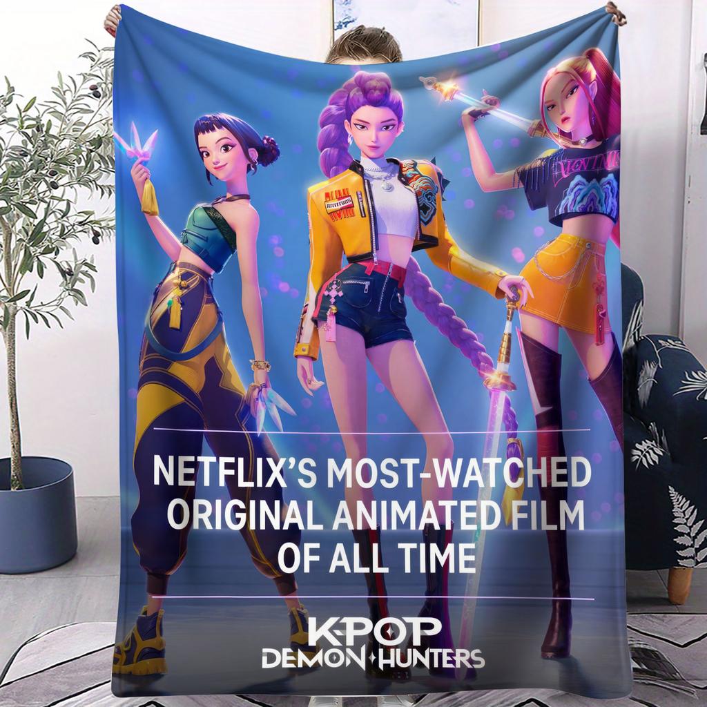 K-POP Huntrix & Saja Boys Flannel Blanket Hot Anime Throw Blanket for Home Living Room Travel Camping Office Napping Fan Gift