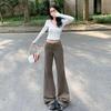 Unisex Retro American High-Street Brown & Green Wide-Leg Jeans - Spring & Autumn Casual Floor-Length Pants.