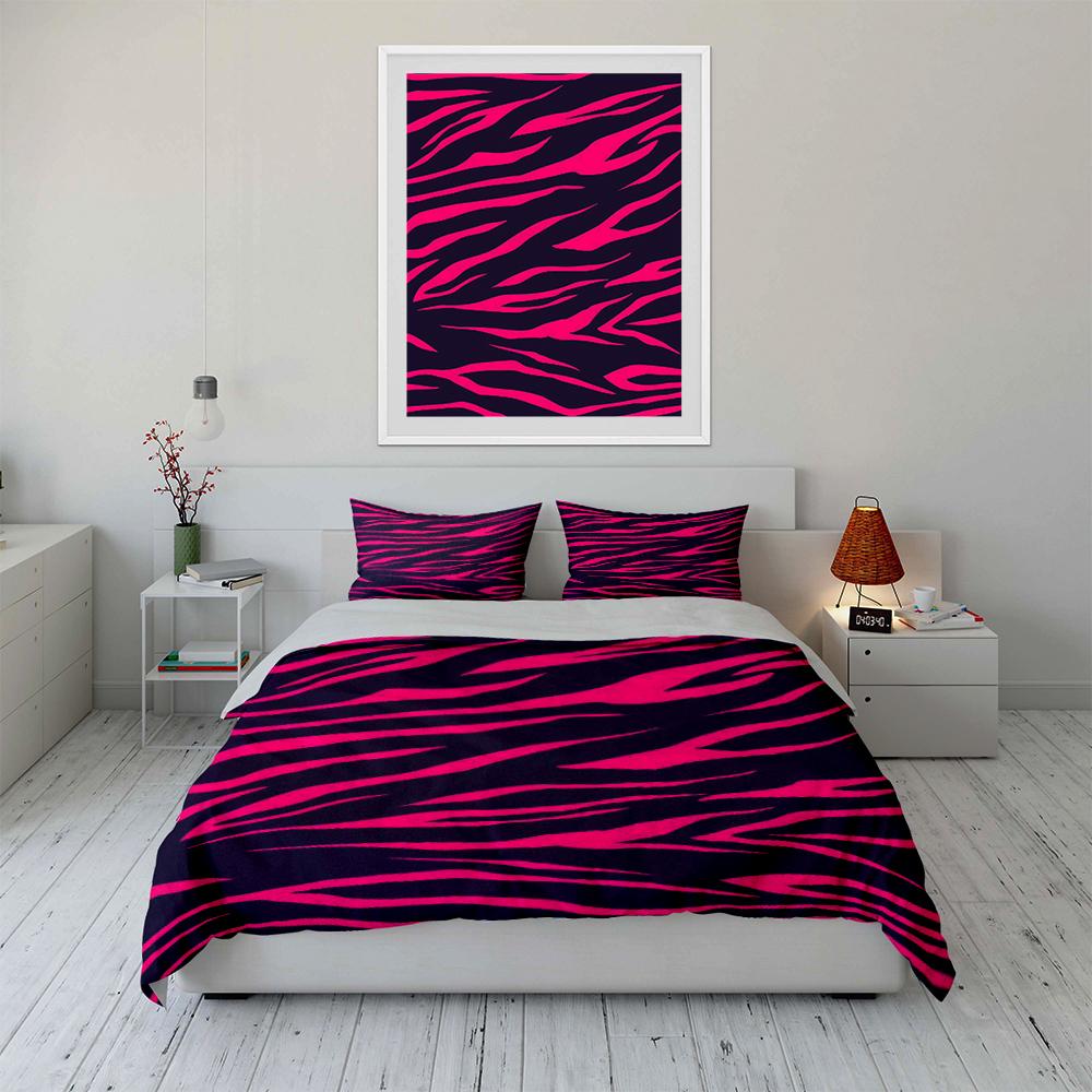 Pink and Black Zebra Print Bedding Set Bedding Set (1 Duvet Cover, 2 Pillowcases, Duvet Not Included)