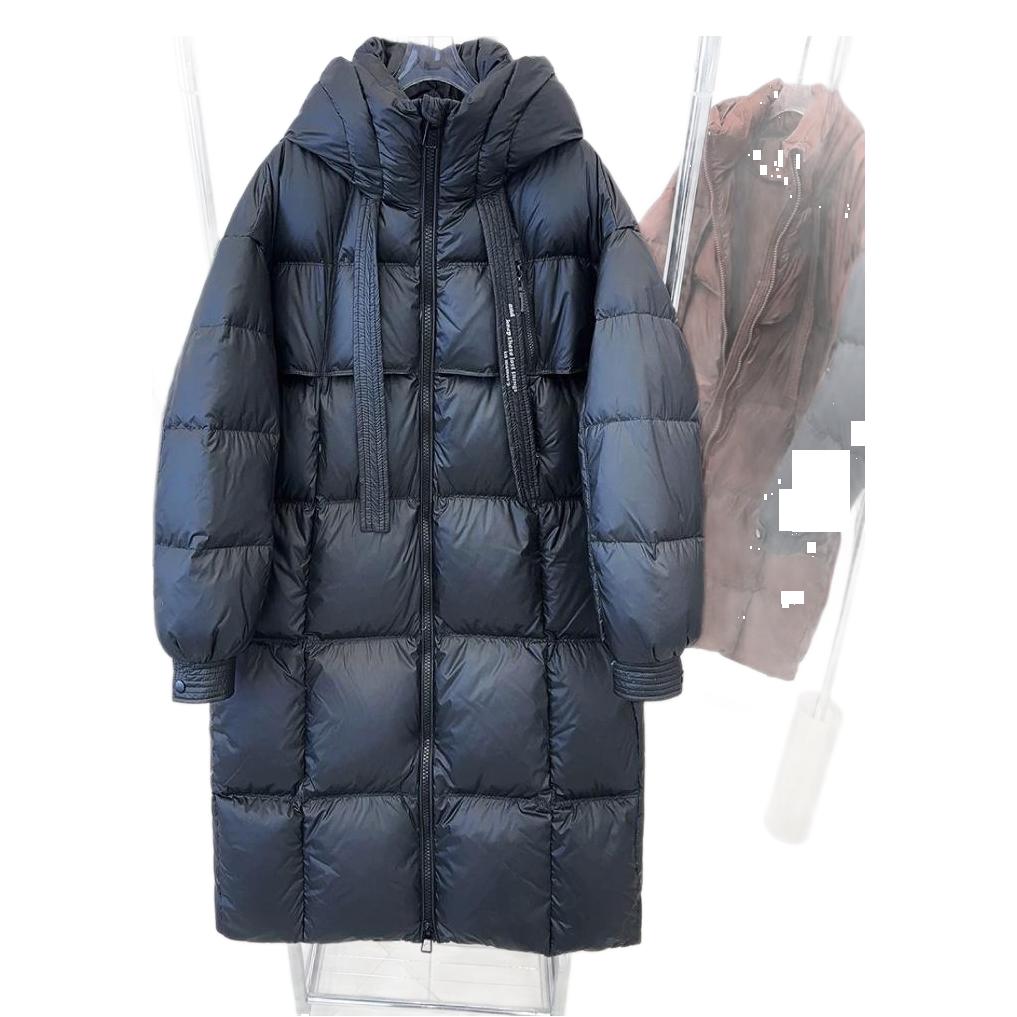 Winter New Long Over-knee Hooded Down Jacket Women's Loose Thickened Large Quilt Fashionable Streamer White Duck Down Jacket