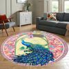 2D Peacock Design Round Doormat Flannel Soft Entryway Mat Home Decor Living Room Carpet