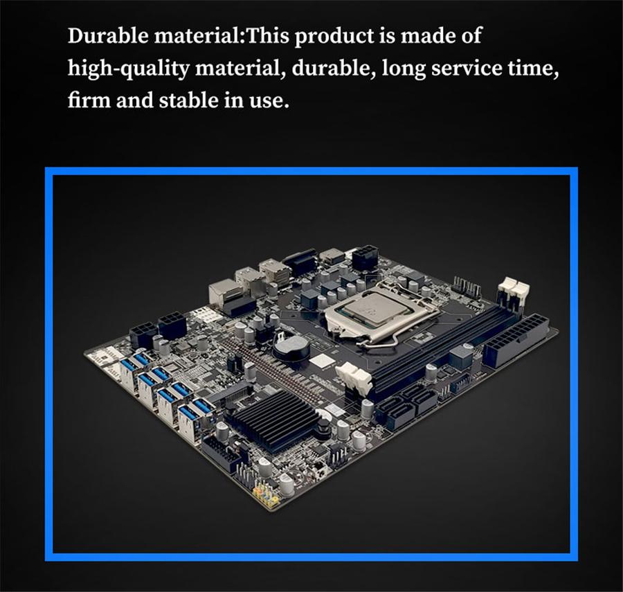 BTC B75 Mining Motherboard LGA1155 8*PCIE To USB3.0 Supports 8 GPU Graphics Card DDR3 DIMM RAM ETH Bitcoin Ethereum Miner Rig