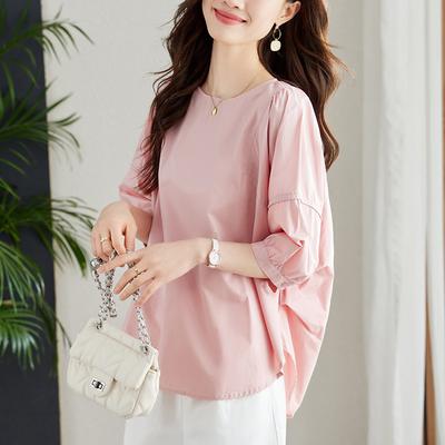 Pink Shirt Women's Short Sleeves Summer New Design Sense Niche Loose Casual Pure Cotton Top