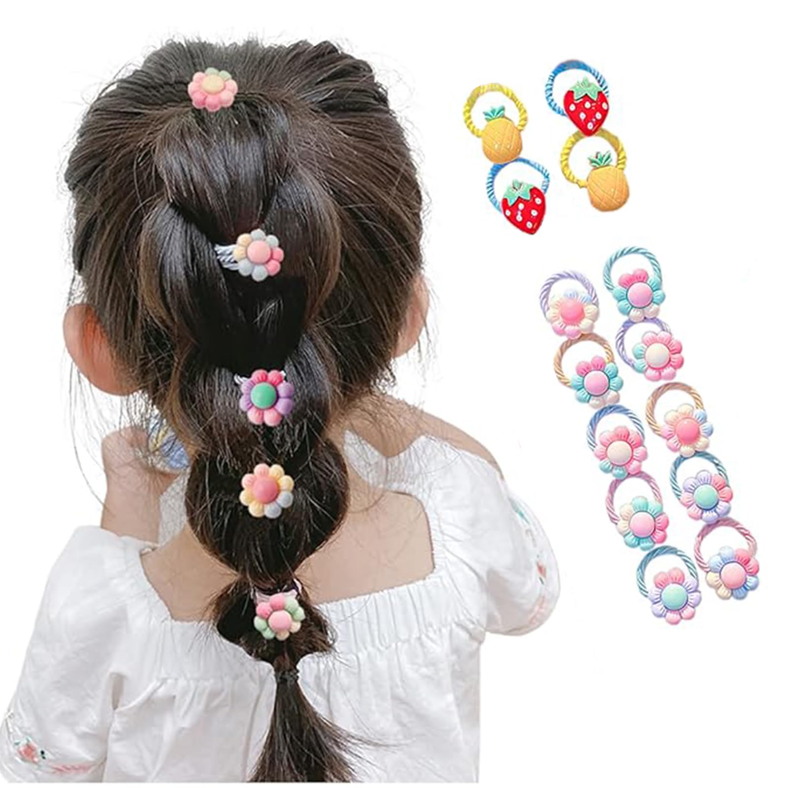 Kids Hair Ties, Kids Girls Hair Accessories, 14-Piece Set, Simple Fruit Hair Ties, Cute Hair Accessories for Girls and Girls, Perfect for