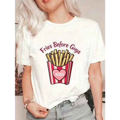 Oversized T Shirt Black Fries Before Guys Graphic With Heart XOXO Print Casual Wear For Women Summer Outfit Street Style Fashion Top