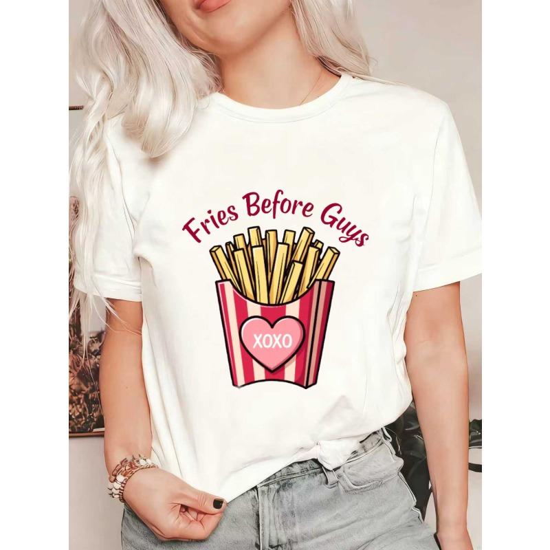 

Oversized T Shirt Black Fries Before Guys Graphic With Heart XOXO Print Casual Wear For Women Summer Outfit Street Style Fashion Top XXXXL белый