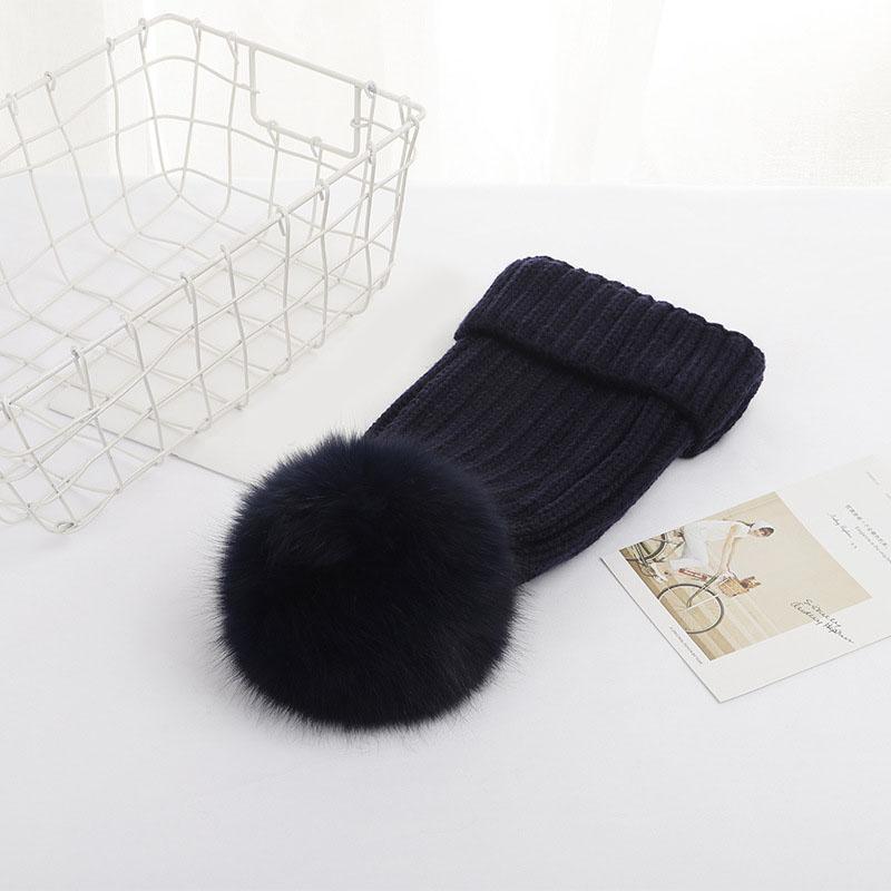 Hot Sale Drop Shipping Hot Sale Winter Warm Thick Fox Fur Pom Pom Fur Ball Beanie Hat