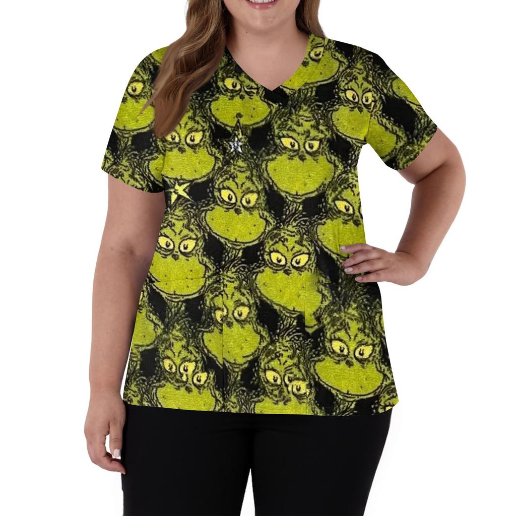 Women's Fashion V-Neck Short Sleeve Overalls With Pockets  Print Tops  Clothes