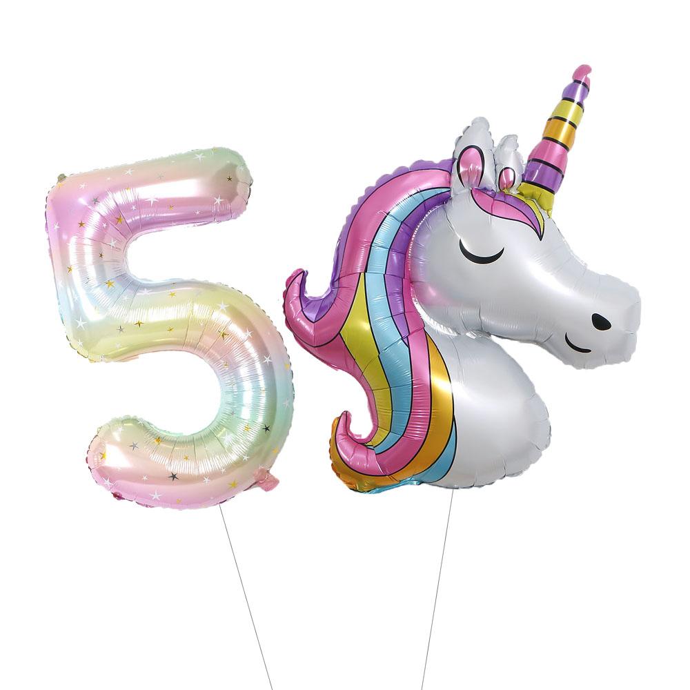 2Pcs Large Rainbow Unicorn Foil Balloon Set 40inch Number Foil Helium Balloon Unicorn Theme Birthday Party Decoration