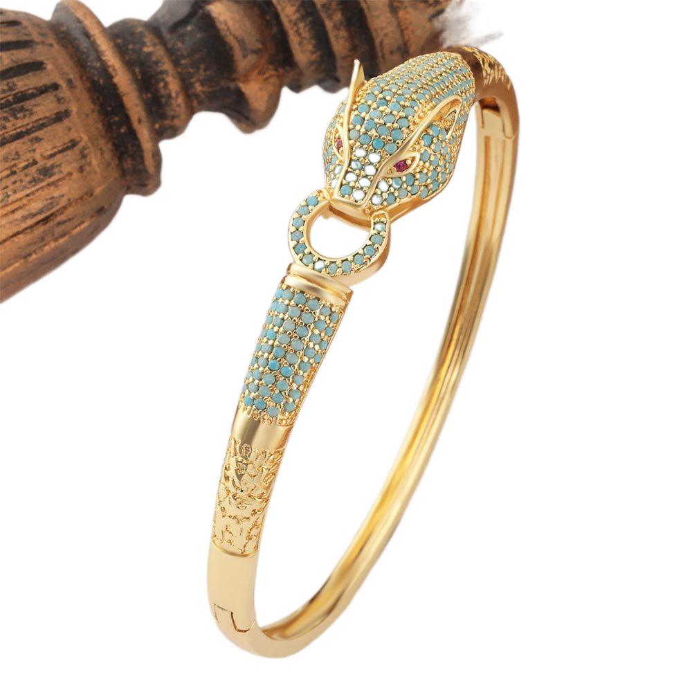European and American Retro New Leopard Bracelet Exaggerated Trendy Zircon Leopard Open Bracelet Bracelet