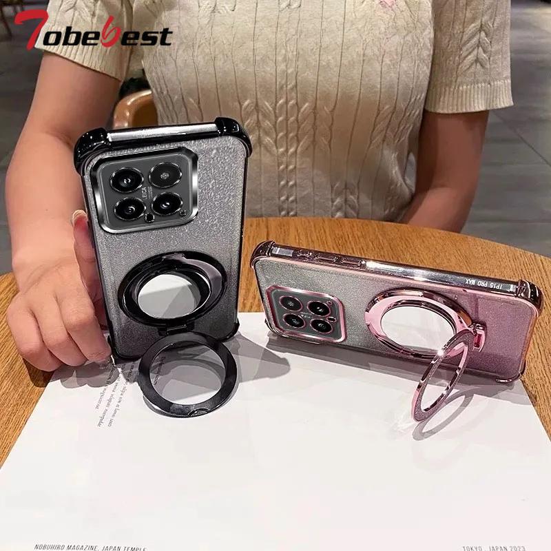 Glitter Shockproof Silicone Case For Xiaomi Mi 15 14 14T 13 12 Pro 12X 12S Mirror Magnetic Holder Stand Soft Cover