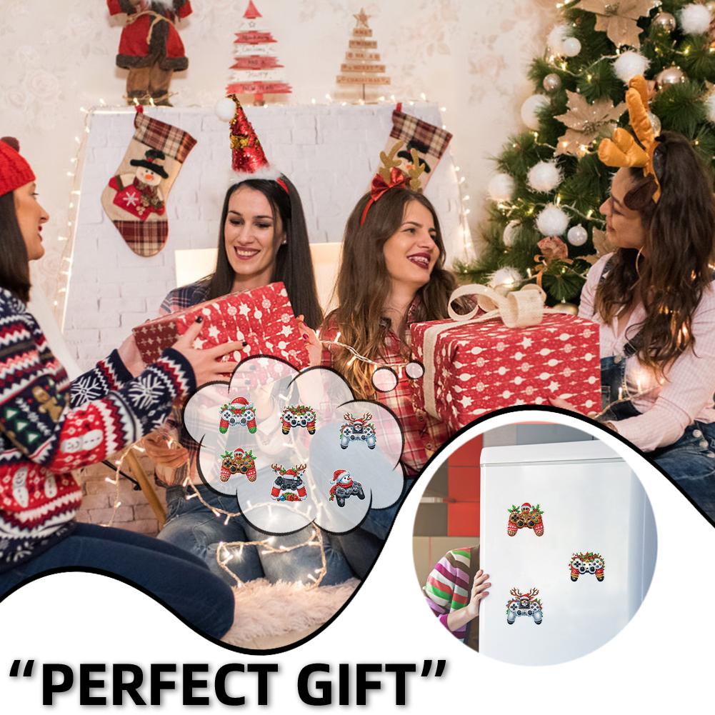 6pcs 2D Flat Xmas DIY Diamond Painting Refrigerator Magnet Special Shape Crystal Refrigerator Magnet for Home Kitchen Decoration