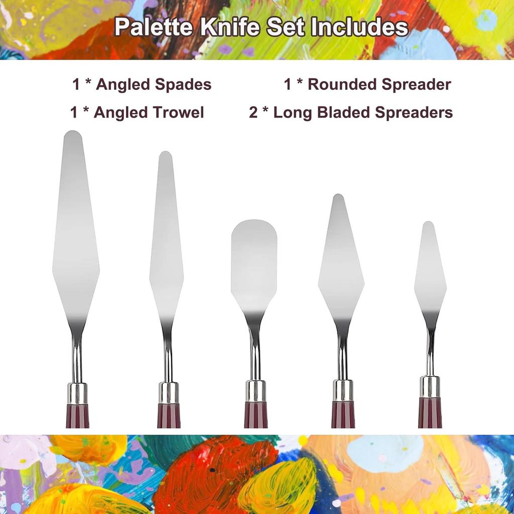 11 Pcs Palette Knife Set, 5 Pcs Stainless Steel Palette Knives and 6 Pcs Plastic Scrapers, Painting Accessories for Oil Acrylic Canvas Painting