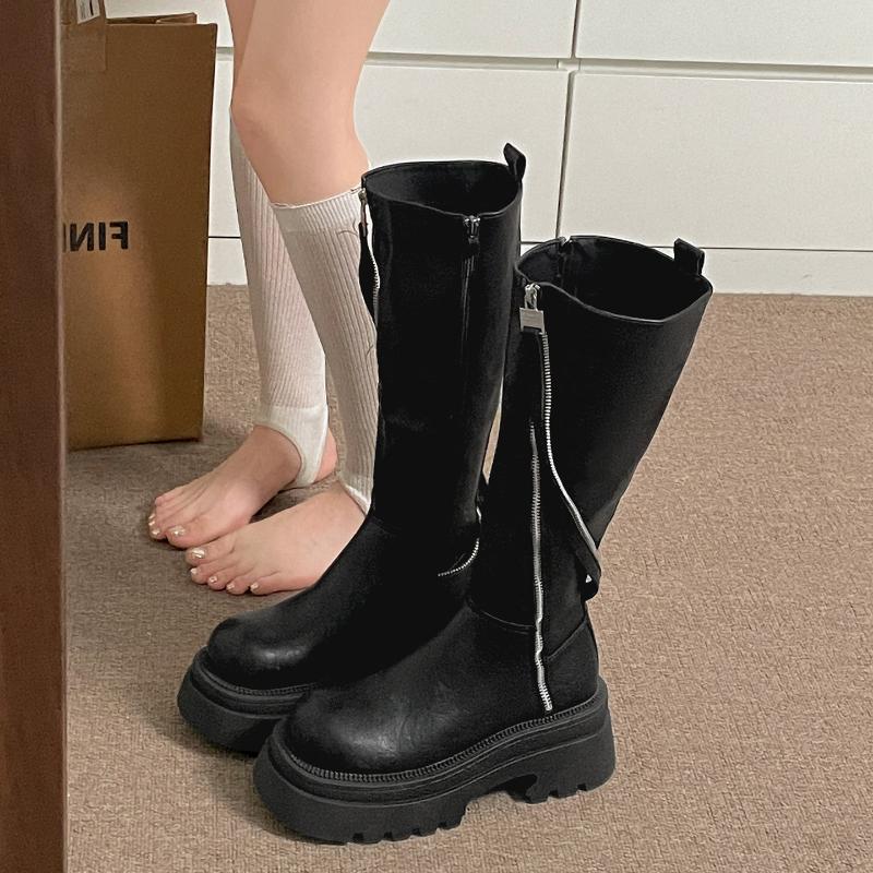 Fashion Winter Platform Chunky Woman Knee High Boot Fashion Side Zippers Height Increase Shoes Punk Style Ladies Knight Long Booties