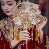 Golden Handmade Chinese Wedding Fan – Bridal Xiuhe Dress Accessory Round Fan 9139