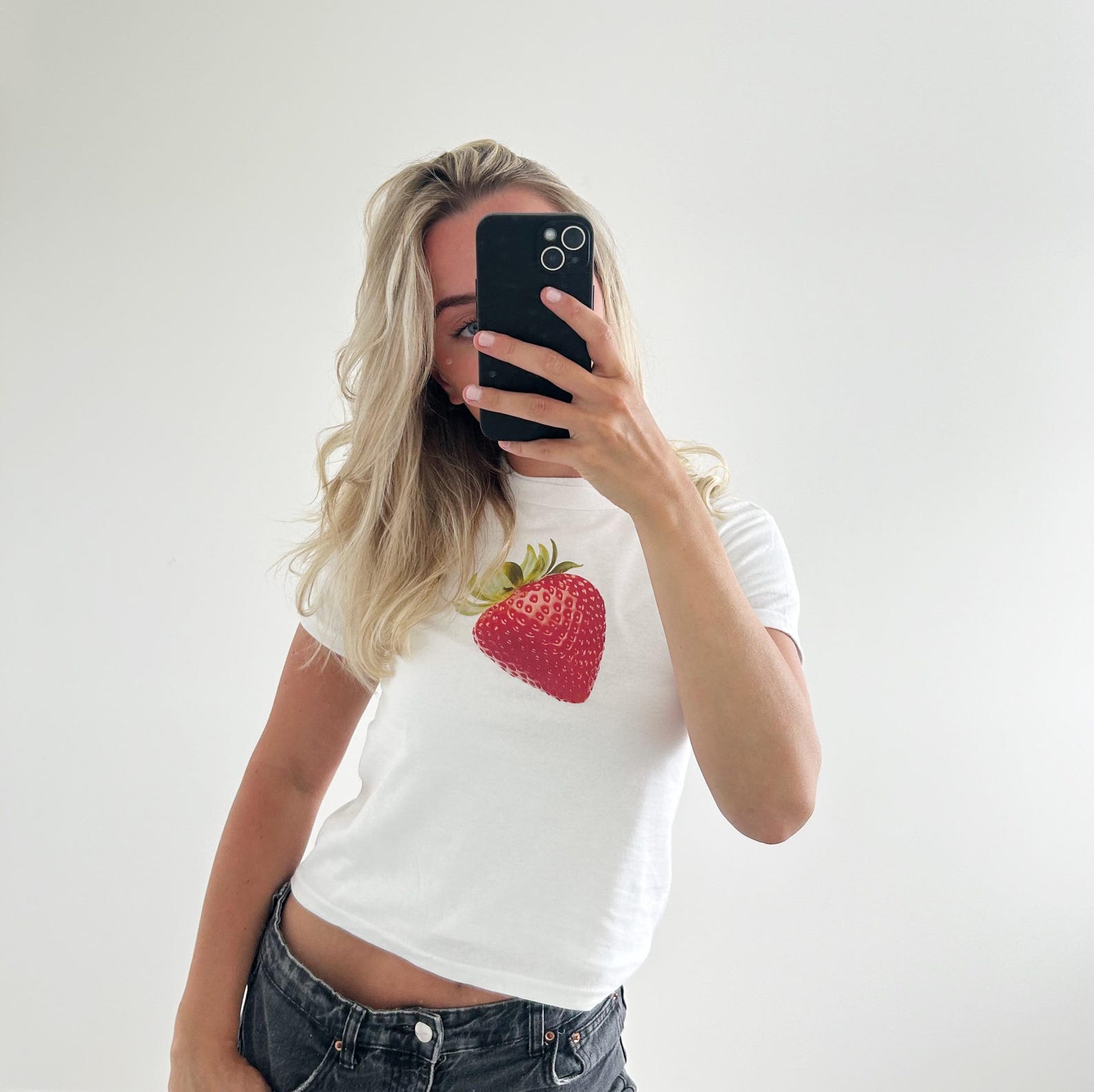 Strawberry Baby Tee, Y2K Crop Top, Handmade Cotton Tee 2XL