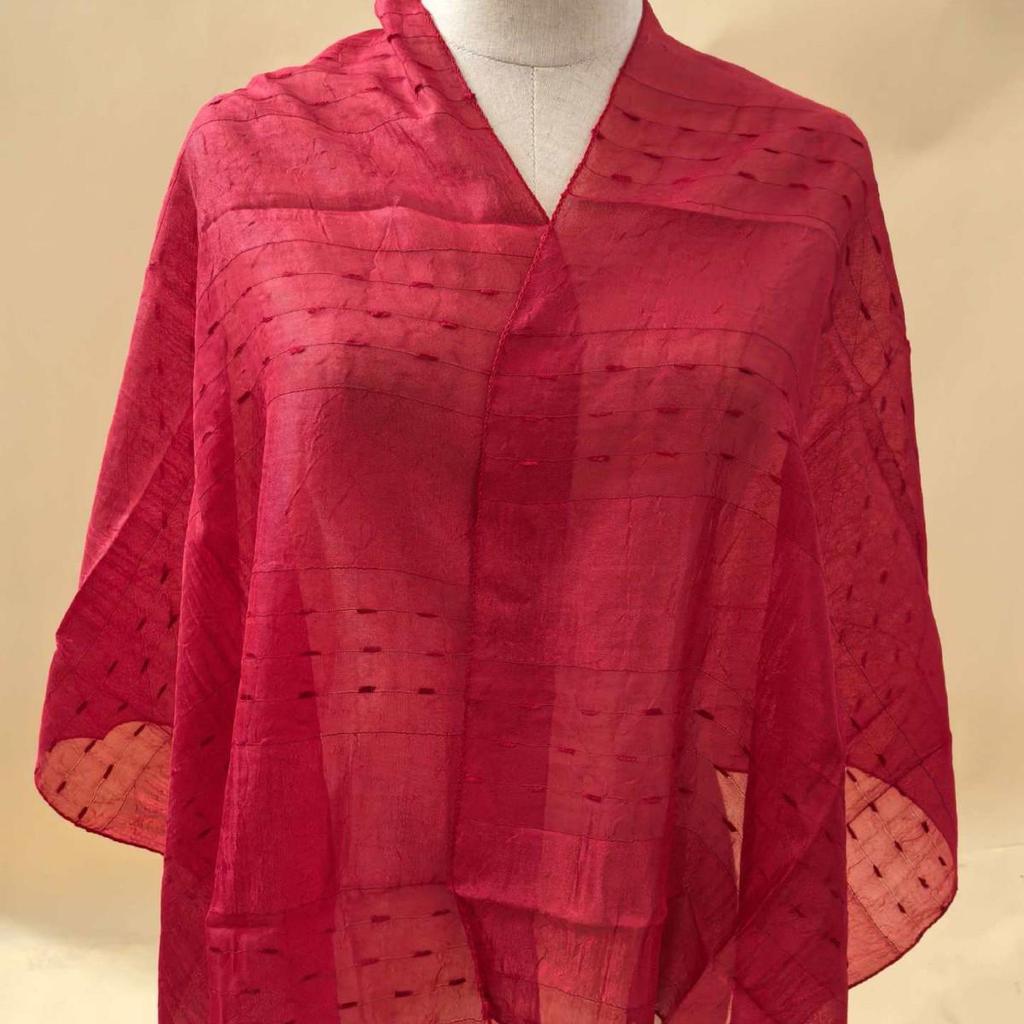 New Solid Red Flag Yarn Striped Handmade Fringed Long Scarf Shawl