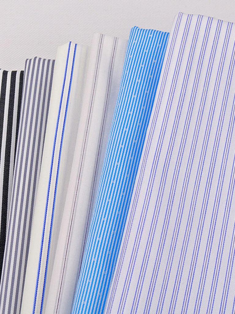Blue, White, Gray Striped Cotton Fabric for Summer Shirts and Work Dresses