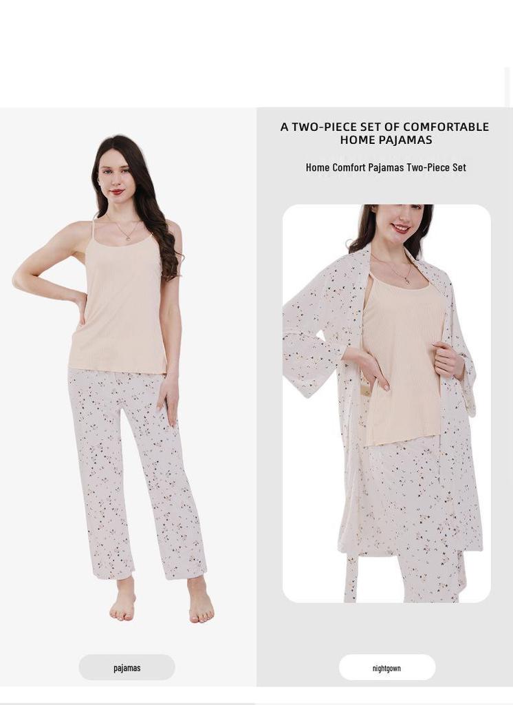 Summer 2026 Floral Women's Pajamas Three-Piece Set Long Sleeve – Wearable Outdoors, In Stock