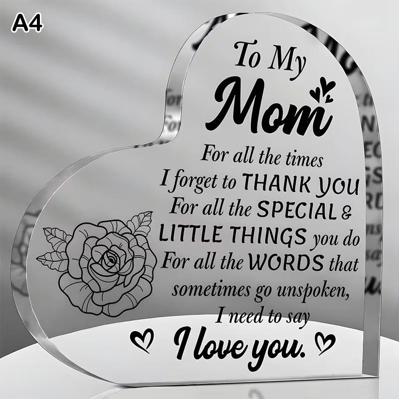 Mom Acrylic Heart Sign Mother'S Day Plaque Ornament Grateful Gift Desk/Table Decor For Mom Holiday Mother Birthday