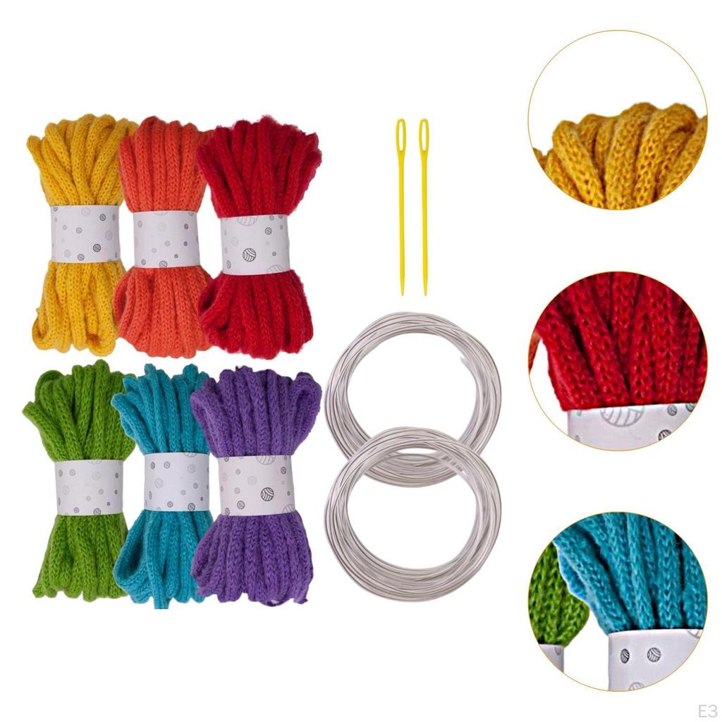 6 Pieces Knitted Yarn Bulky Yarns Crocheting Projects Elastic Arts with 2 Large Eye Neddle, Roll