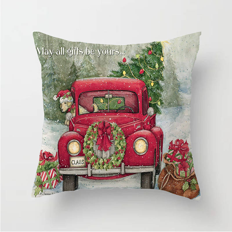 Red Truck Christmas Tree Pattern Cushion Cover Polyester Sofa Pillow Case Home Decorative Pillow Cover 45X45CM Fundas De Cojin
