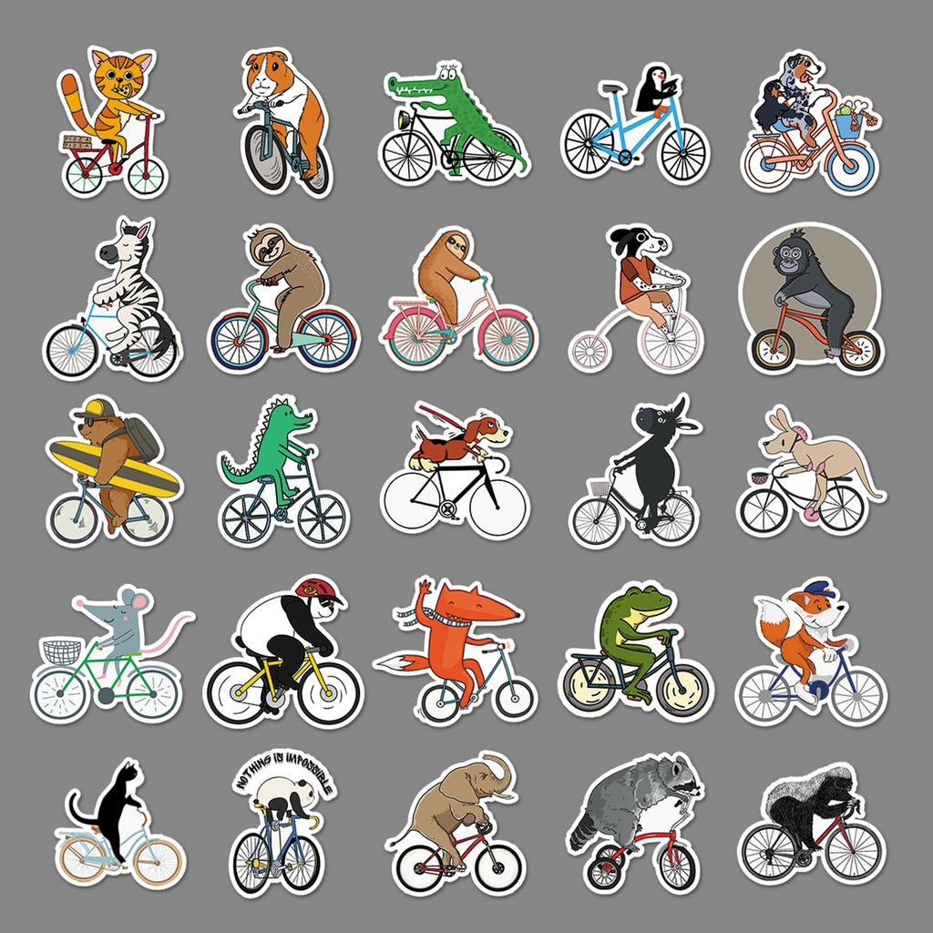 50 Pictures of Animal Bicycle Doodle Personality Cartoon Children's DIY Mobile Phone Case Suitcase Stickers Waterproof