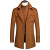 Men's Mid-Length Double Collar Wool Coat - Winter Solid Color Jacket for Middle-Aged