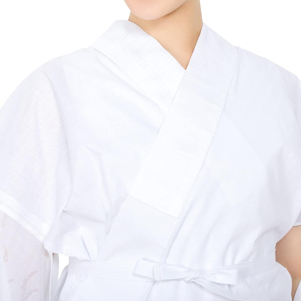 [KYOETSU] Washable Two-Piece Nagajuban (Undergarment for Kimono) - White with Patterned Gauze Fabric, Half-Collar, and Neckline Adjustment - Women's